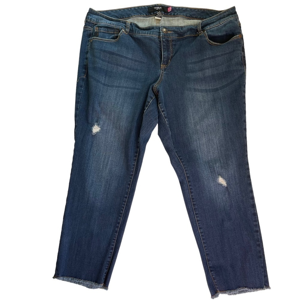 Torrid Denim Women’s size 22 Raw Hem Jeans darker Wash Distressed
